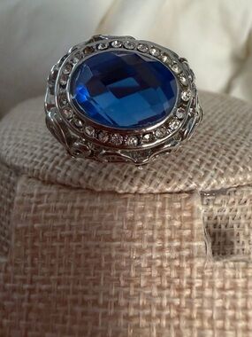 Masquerade Silver-Tone Royal Blue Crystal Ring